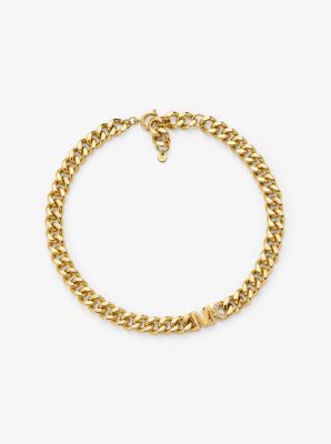 Precious Metal-Plated Brass Pavé Logo Curb Link Necklace image number 0