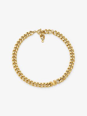 Precious Metal-Plated Brass Pavé Logo Curb Link Necklace