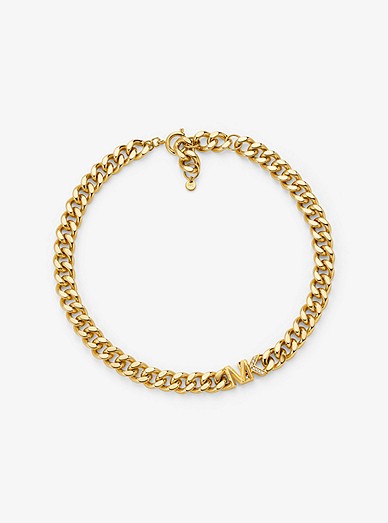 14k Gold-plated Brass Pavé Logo Curb Link Necklace | Michael Kors