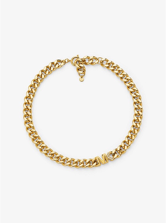 michaelkors.co.uk | 14K Gold-Plated Brass Pavé Logo Curb Link Necklace