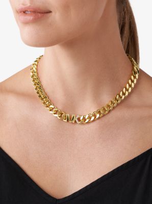 Precious Metal-Plated Brass Pavé Logo Curb Link Necklace image number 1