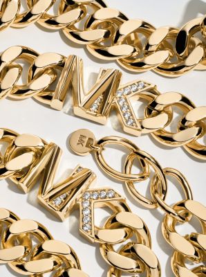 Precious Metal-Plated Brass Pavé Logo Curb Link Necklace