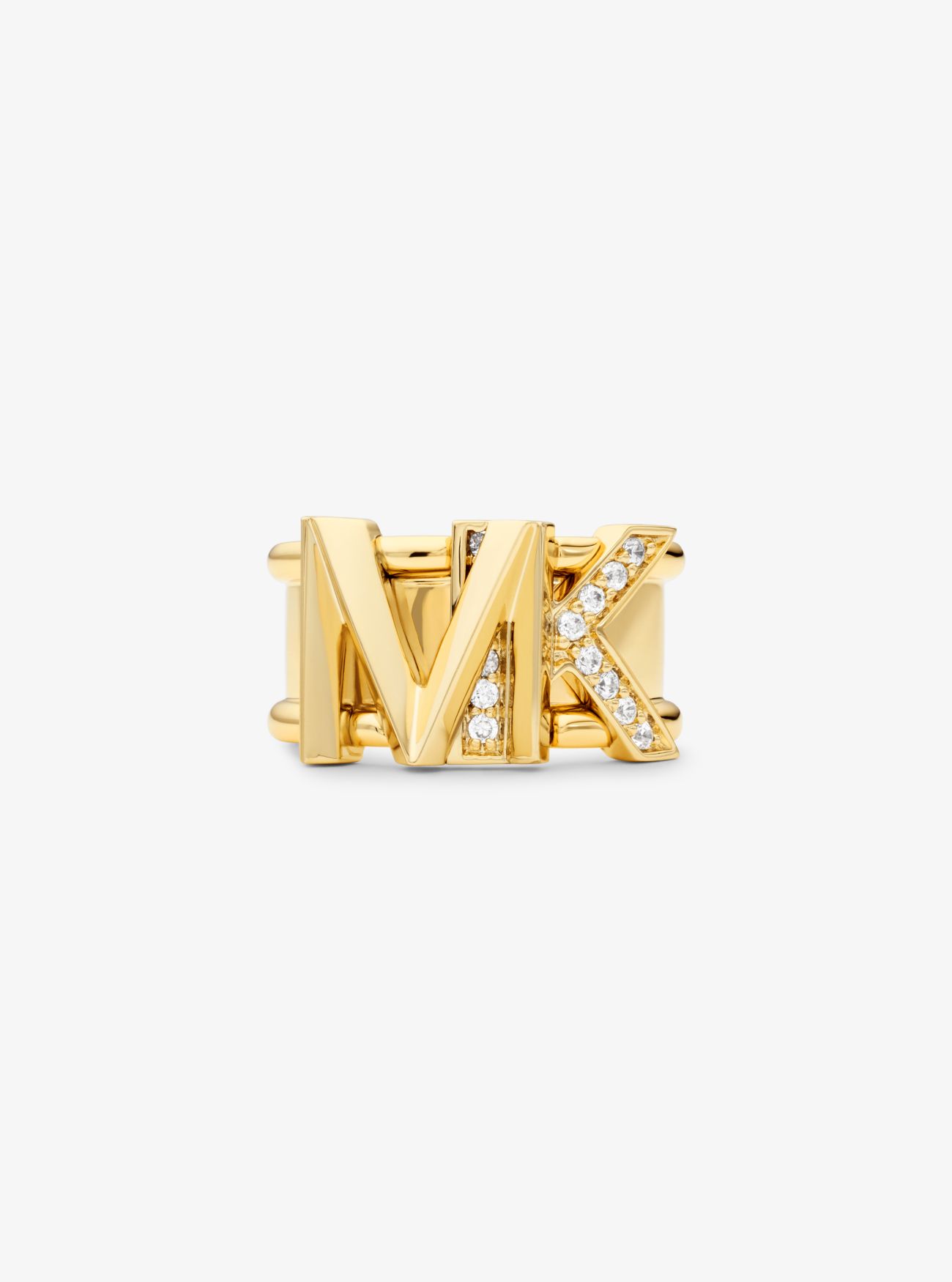 MK Precious Metal-Plated Brass PavÃ© Logo Ring - Gold - Michael Kors