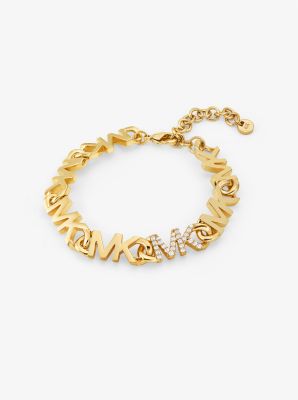 Precious Metal-Plated Brass Pavé Logo Chain Bracelet