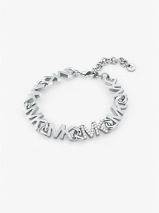 Precious Metal-Plated Brass Pavé Logo Chain Bracelet image number 0