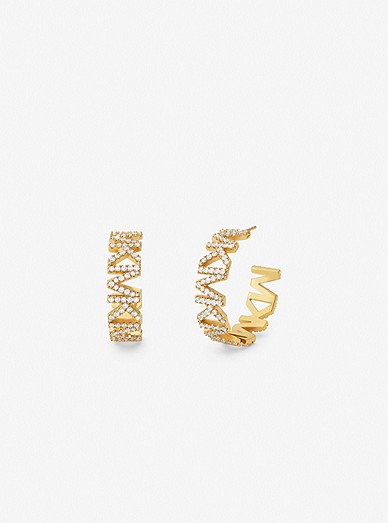 14k Gold-plated Brass Pavé Logo Large Hoop Earrings | Michael Kors