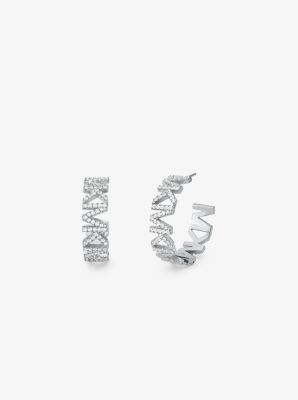 Precious Metal-Plated Brass Pavé Logo Large Hoop Earrings image number 0