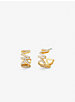 Petits anneaux d'oreilles en laiton à placage en métal précieux à logo et à pavé image number 0