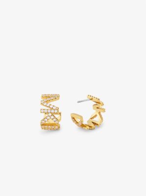 Precious Metal-Plated Brass Pavé Logo Small Hoop Earrings image number 1