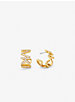 Petits anneaux d'oreilles en laiton à placage en métal précieux à logo et à pavé image number 1