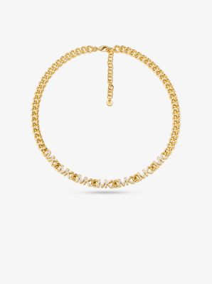 14k Gold-plated Brass Pavé Logo Chain Necklace | Michael Kors