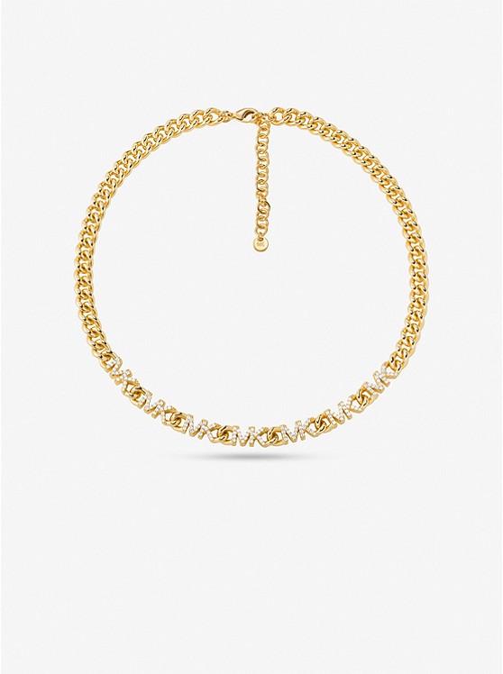 michaelkors.co.uk | 14K Gold-Plated Brass Pavé Logo Chain Necklace