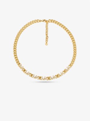 14K Gold-Plated Brass Pavé Logo Chain Necklace | Michael Kors