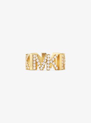 Precious Metal-Plated Brass Pavé Logo Ring