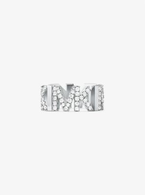 Precious Metal-Plated Brass Pav&eacute; Logo Ring in SILVER | Michael Kors