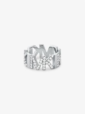 Bague en laiton &agrave; placage en m&eacute;tal pr&eacute;cieux &agrave; pav&eacute; et &agrave; logo in ARGENT | Michael Kors