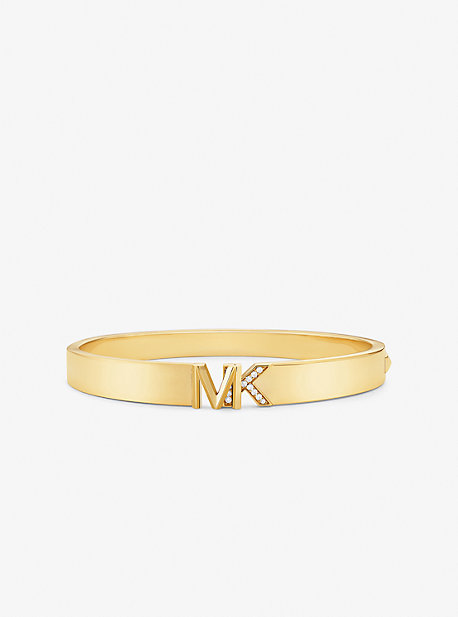 MK Precious Metal-Plated Brass Pave Logo Bangle - Gold - Michael Kors