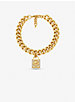 Precious Metal-Plated Brass Pavé Lock Curb Link Necklace image number 0