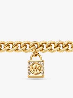 Precious Metal-Plated Brass Pavé Lock Curb Link Necklace image number 1