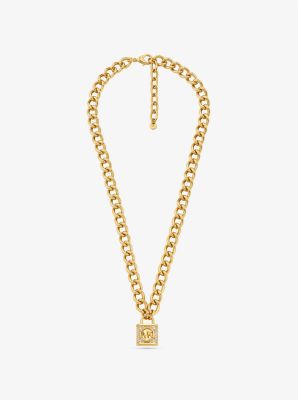 Precious Metal-Plated Brass Pavé Lock Necklace