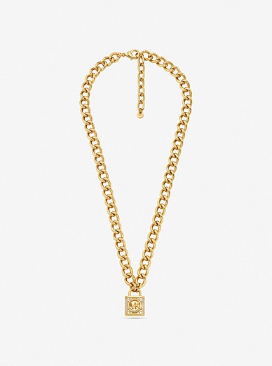 14k Gold-plated Brass Pavé Lock Necklace | Michael Kors