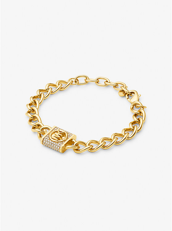 Precious Metal-Plated Brass Pavé Lock Curb Link Bracelet image number 0