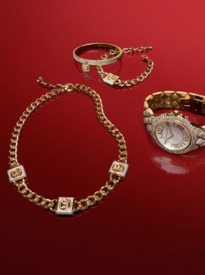 Bracelet à maillons gourmette en laiton plaqué en métal précieux, avec pierres pavées et cadenas image number 1