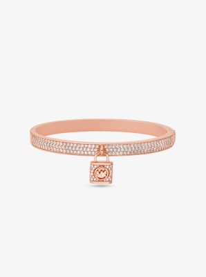 14K Rose Gold-Plated Brass Pavé Lock Bangle | Michael Kors