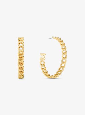 Precious Metal-Plated Brass Curb Link Hoop Earrings image number 0