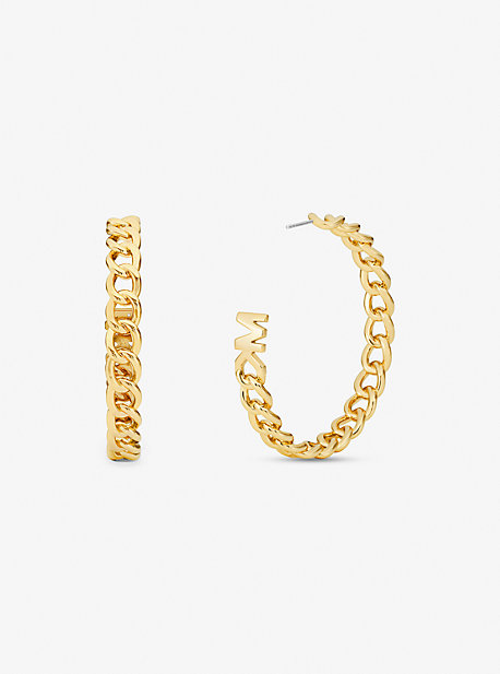 MK Precious Metal-Plated Brass Curb Link Hoop Earrings - Gold - Michael Kors