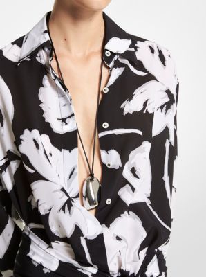 Precious Metal-Plated Brass and Nylon Pebble Necklace in SILVER | Michael Kors