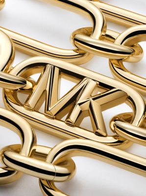 Collar de cadena de eslabones doble de latón con chapado en metal precioso y logotipo imperio image number 2