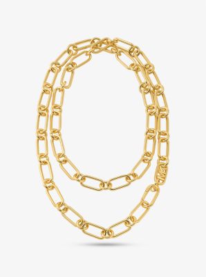 MICHAEL KORS EMPIRE PRECIOUS METAL-PLATED BRASS DOUBLE CHAIN-LINK NECKLACE