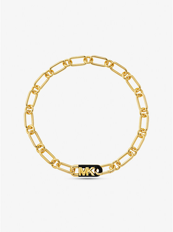 Precious Metal-Plated Brass and Acetate Empire Logo Chain Necklace image number 0