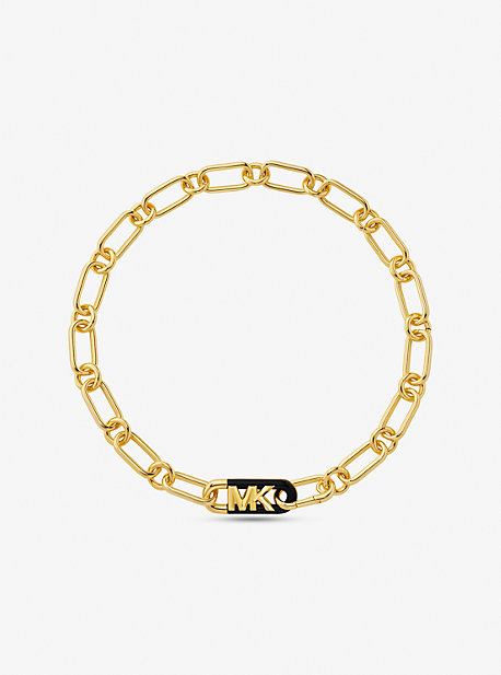 MK Precious Metal-Plated Brass and Acetate Empire Logo Chain Necklace - Gold - Michael Kors