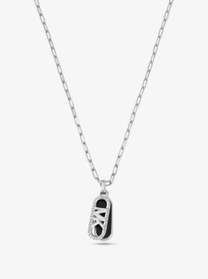 Michael Kors Precious Metal-plated Brass And Acetate Pavé Empire Logo Necklace In Silver