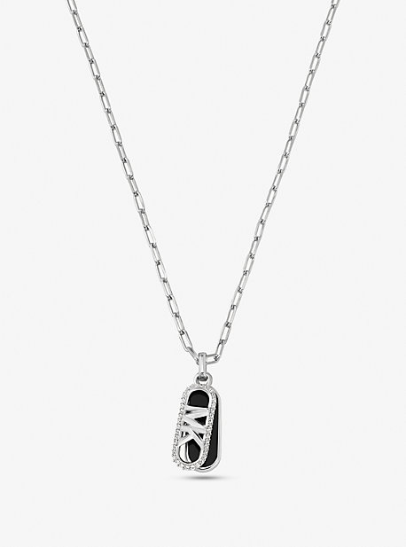 Michael Kors Precious Metal-plated Brass And Acetate Pavé Empire Logo Necklace In Silver