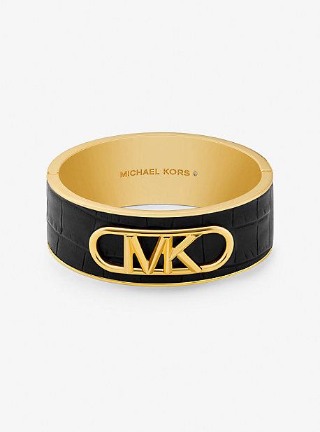 Michael Kors Precious Metal-plated Brass And Crocodile Embossed Empire Logo Bangle In Black