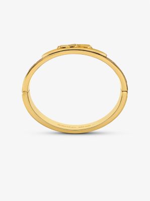 Precious Metal-Plated Brass and Crocodile Embossed Empire Logo Bangle