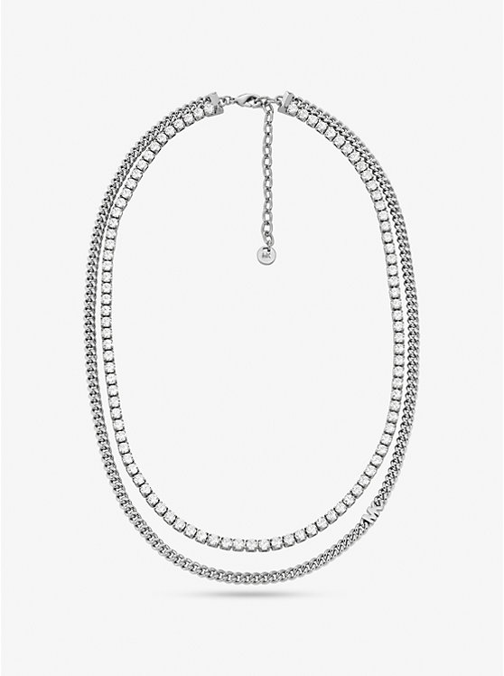 Precious Metal-Plated Brass Double Chain Tennis Necklace image number 0