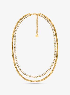 Precious Metal-Plated Brass Double Chain Tennis Necklace image number 0