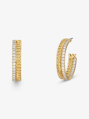 Precious Metal-Plated Brass Pavé Chain Hoop Earrings image number 0