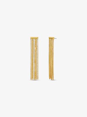 Precious Metal-Plated Brass Pavé Chain Drop Earrings