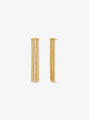 Precious Metal-Plated Brass Pavé Chain Drop Earrings image number 0