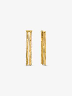 Precious Metal-Plated Brass Pavé Chain Drop Earrings
