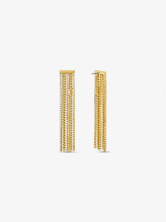 Precious Metal-Plated Brass Pavé Chain Drop Earrings image number 1