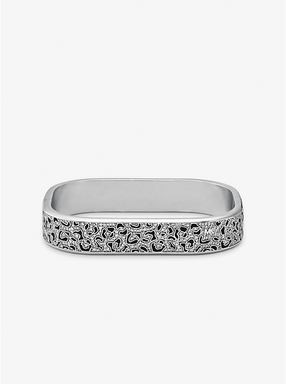 Precious Metal-Plated Brass and Enamel Leopard Pavé Bangle image number 0
