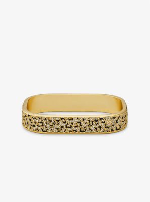 Precious Metal-Plated Brass and Enamel Leopard Pavé Bangle