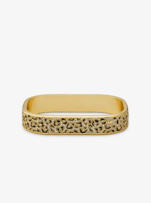 Michael Kors Precious Metal-plated Brass And Enamel Leopard Pavé Bangle In Gold