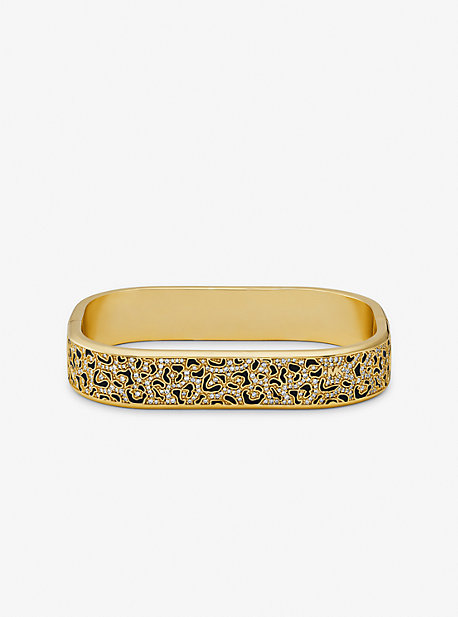 Michael Kors Precious Metal-plated Brass And Enamel Leopard Pavé Bangle In Gold